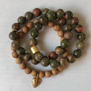 Natural Gemstone Bracelets Unakite 7’’ Stretch
